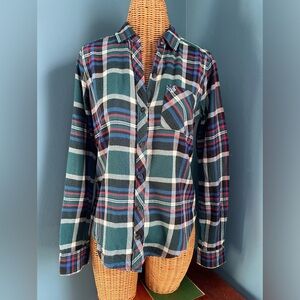 Abercrombie Fitch Women’s Plaid Flannel Shirt Green Blue Red Size Small